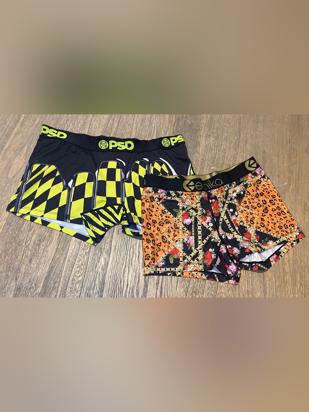 2-Pair Bundle PSD Neon Yellow & Black Checkerboard Bike Shorts, Size Medium
